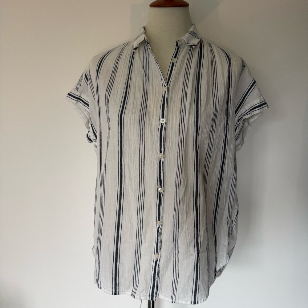 Madewell Women's Striped Blouse - White and Blue